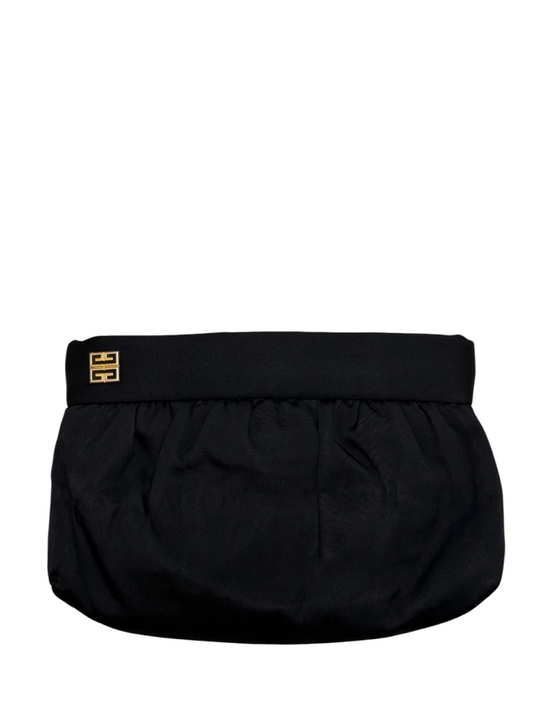 Givenchy - Vintage Black Gold Nylon Leather Paris Evening Top Zip Clutch Bag